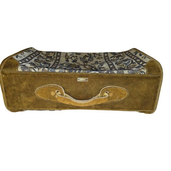 Vintage Neiman Marcus Floral Tapestry & Suede Suitcase With Lock - Picture 8 of 11